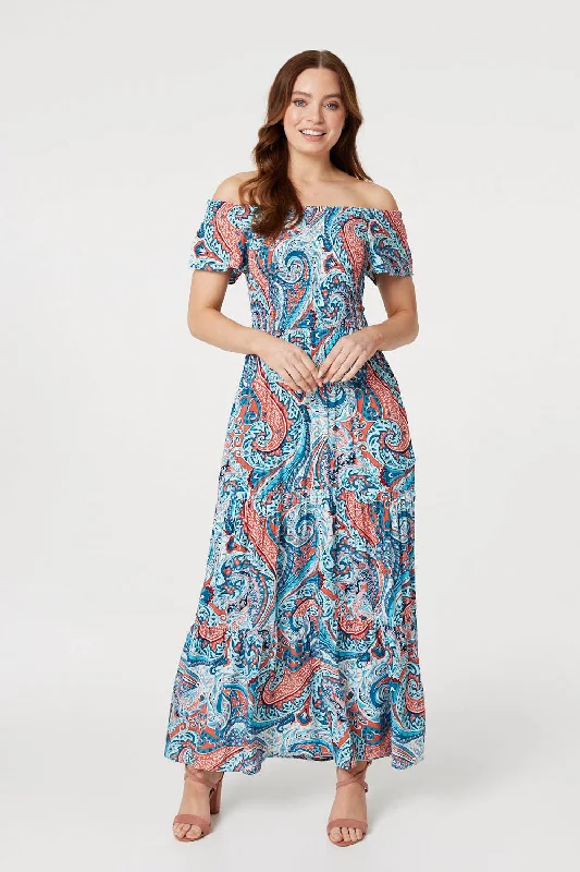 Chic And Trendy Paisley Square Neck Maxi Dress