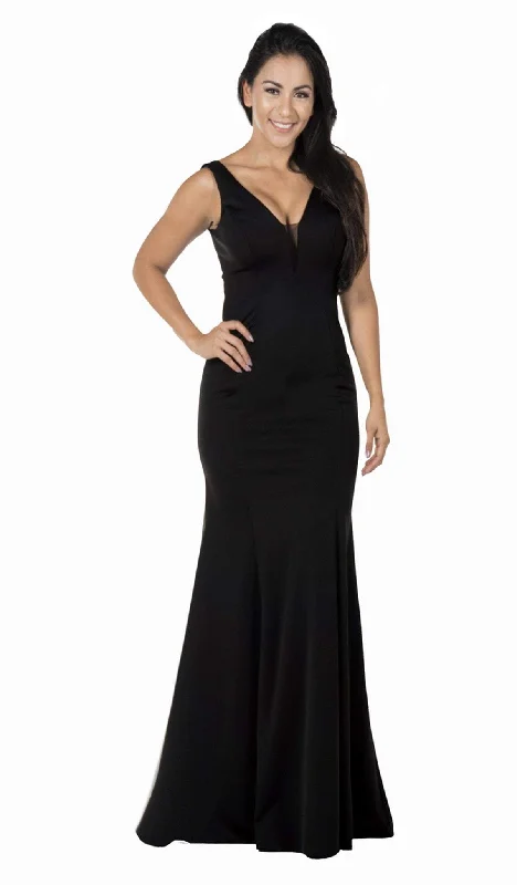 Hot Trends Poly USA - 8152 Plunging V-Neck Trumpet Jersey Gown