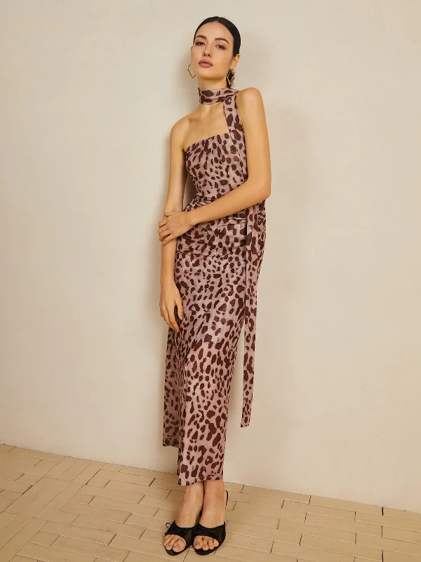 Buy More, Save More Leopard Print Mesh Halter Midi Dress