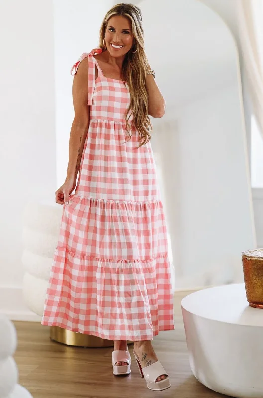 Flash Discount All Around Flair Maxi Dress - Pink and White