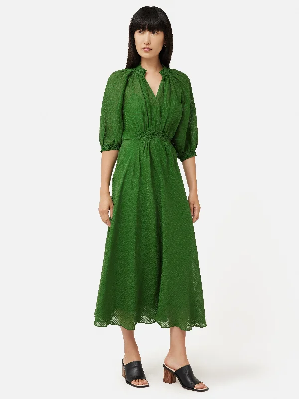 Special Offer Silk Linen Gauze Midi Dress | Green