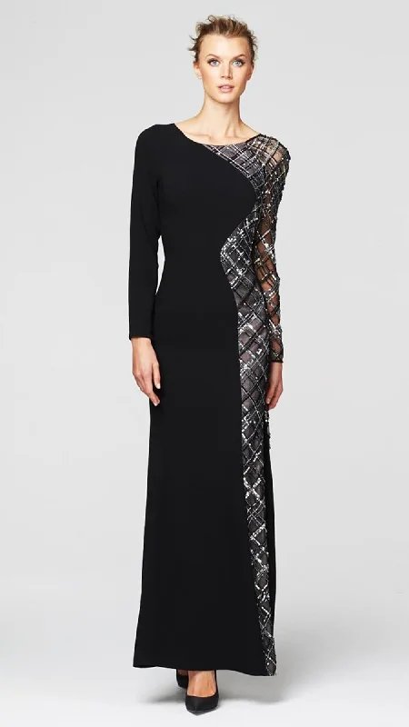 Flash Discount Alexander by Daymor 264 Lattice Ornate Illusion Paneled Long Sleeve Gown - 1 pc Black in Size 16 Available