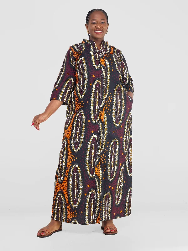 Holiday Attire Sale Safari Kitenge 3/4 sleeve Maxi Dress - Neba Print