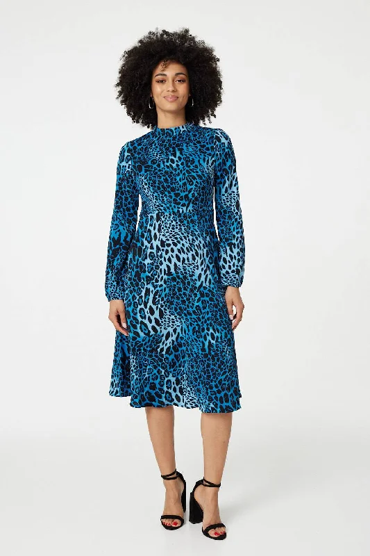 Fashion Frontiers Leopard Print Long Sleeve Midi Dress