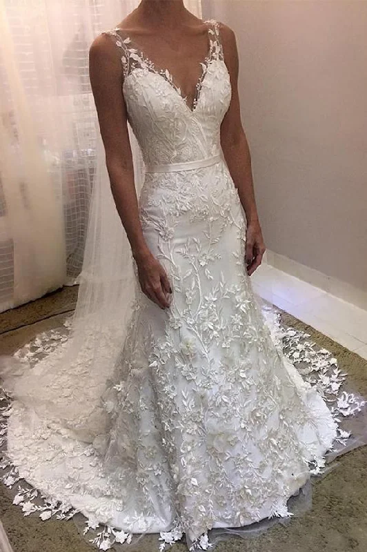 Fashion Sale Roycebridal Cheap V-neck Backless Lace Mermaid Wedding Dresses,Cheap Bridal Dresses,MW331