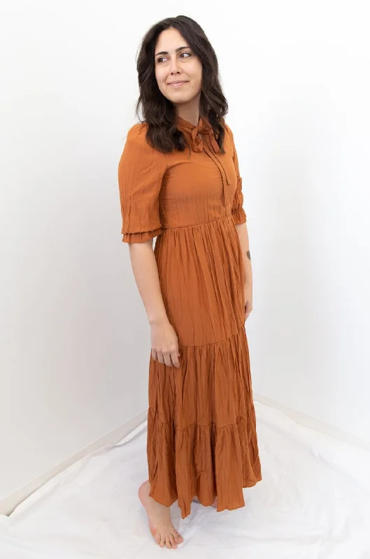 Clearance Sale, All Cheap Maxi Dress with Mock Neck Self Tie Detail - Ginger