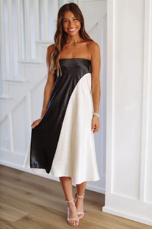 Low Price Special Altered Perception Midi Skirt  Midi Dress - Ivory and Black