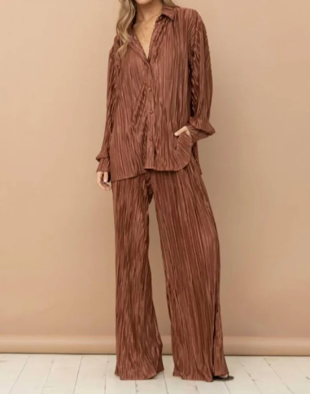 Clothes Sales Accordion Pleated Pant Set In Brown