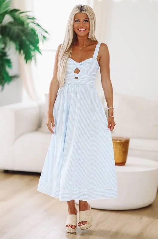 Season Transition Versatile Wear Clearance Sag Harbor Midi Dress - Blue and White