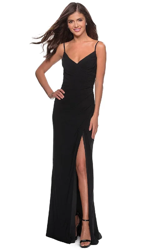 Vibrant Femme Fashion La Femme - 28079 Long Surplice High Slit Jersey Gown