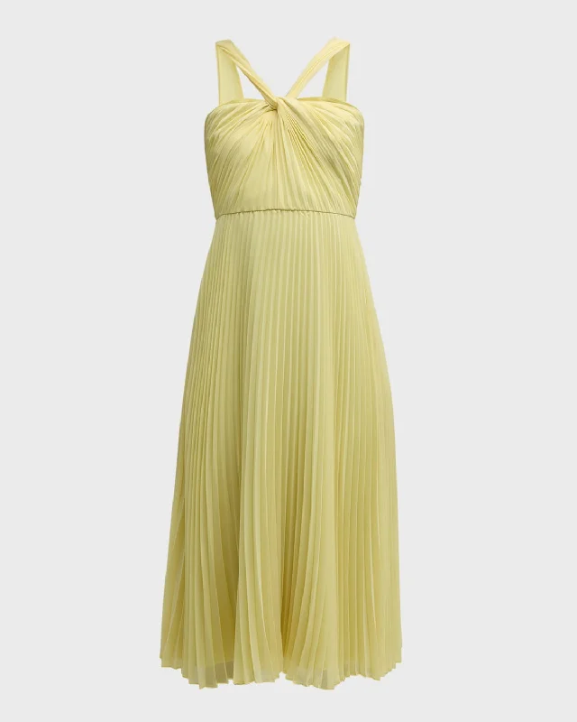 Huge Markdowns Joanna Pleated Twist-Front Halter Midi Dress