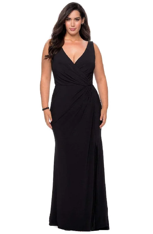 Versatile Wardrobe Essentials La Femme - Sleeveless Plunging V-Neck High Slit Sheath Gown 28882SC