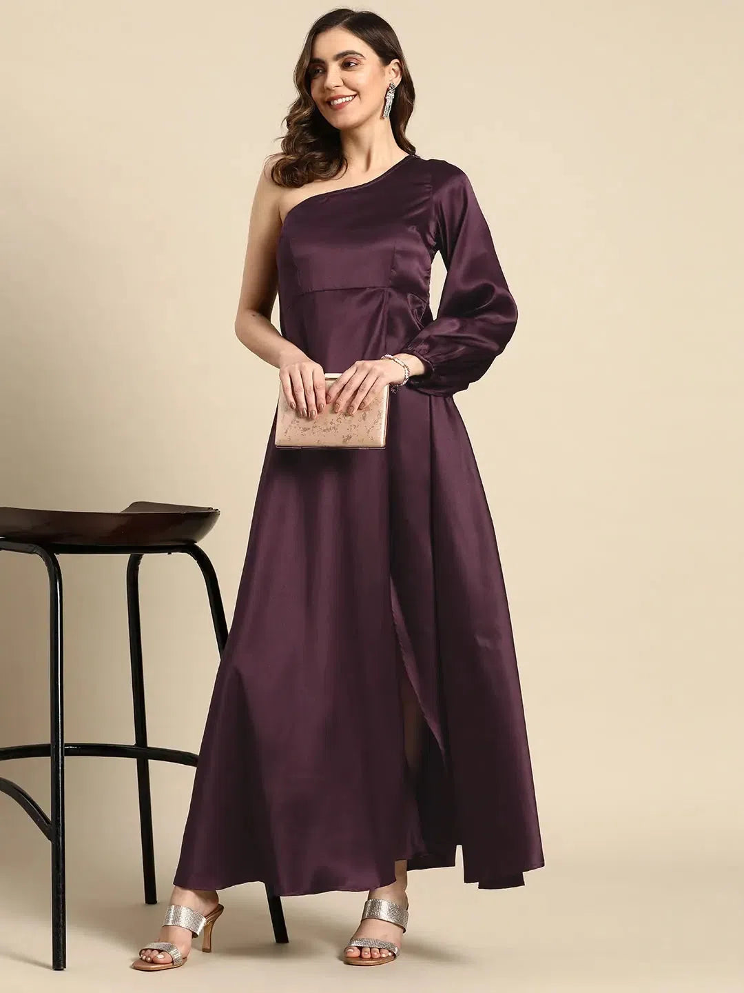 Season Sale One shoulder Over lap Maxi Dress in Purple