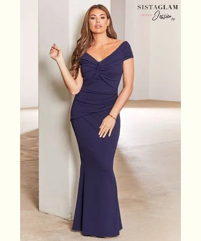 Colorful Clothing Bardot Maxi Dress Navy