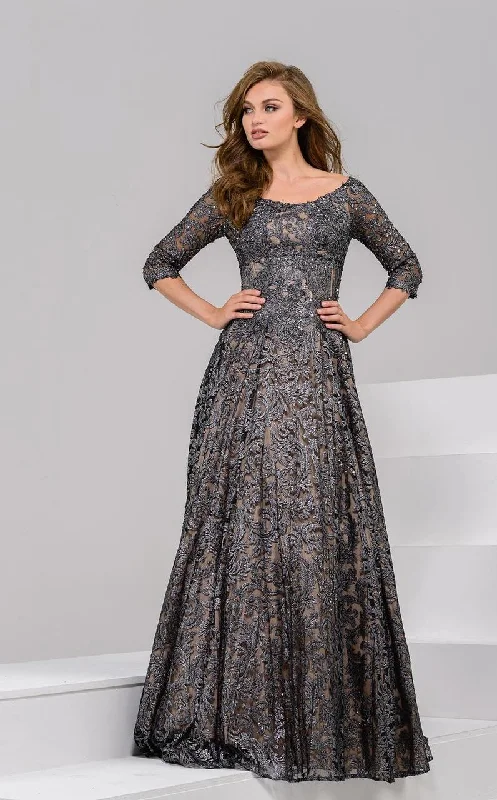 Luxury Fashion Jovani - 37938 Scoop Quarter Length Sleeves A Line Gown