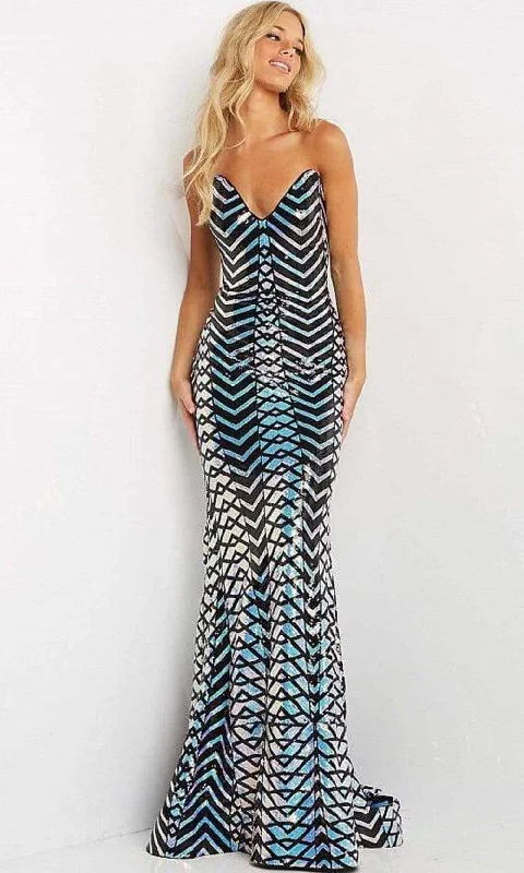 Relaxed Fashion Jovani - 07285 Strapless Zigzag Sequin Long Gown