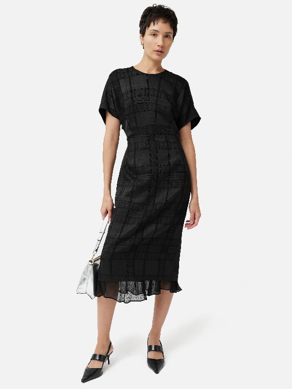 Quality Wear Textured Check Midi Dress | Black