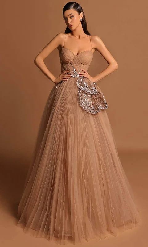 Bold Fashion Tarik Ediz 98558 - Sleeveless Pleated A-Line Evening Gown