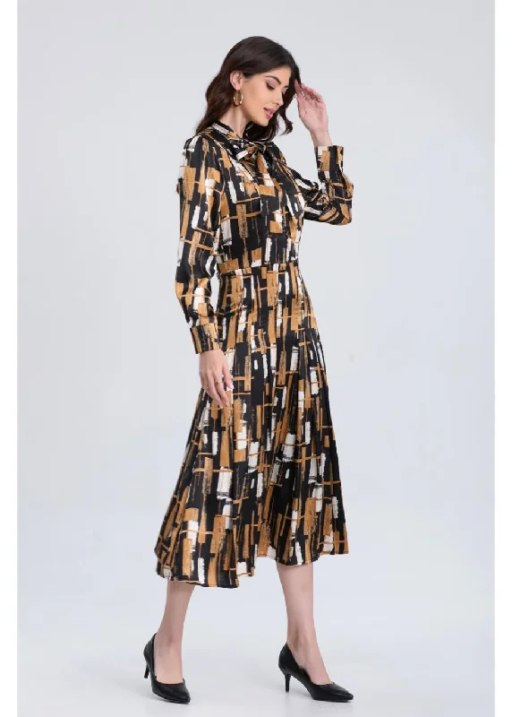 Fashion For Every Occasion Golden Grid Midi Dress