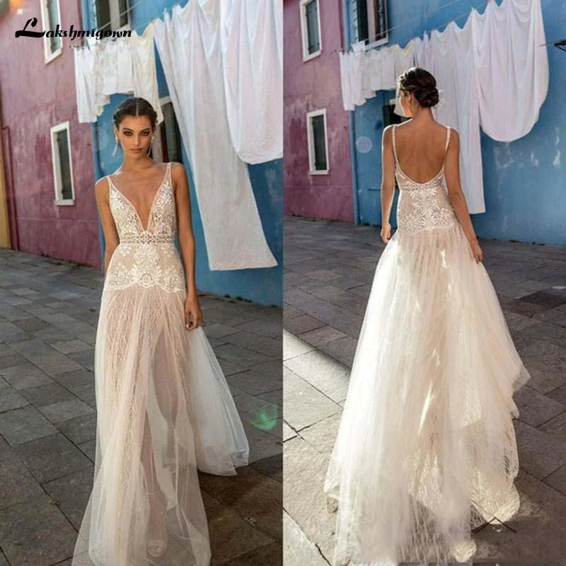 Exclusive Sale Roycebridal Sexy Country Gali Wedding Dresses V-Neck Tulle Lace