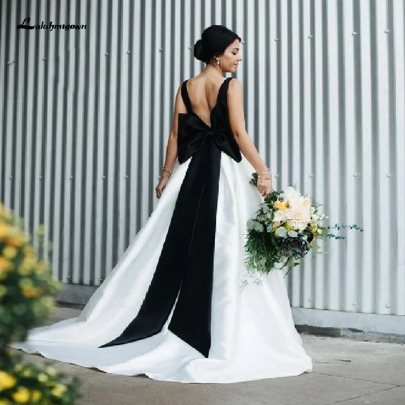 Effortless Everyday Wear Roycebridal Satin Black and White Ball Gown Wedding Dresses