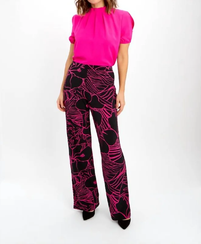 Fashion Forward Abstract Print Pants In Black/fuchsia