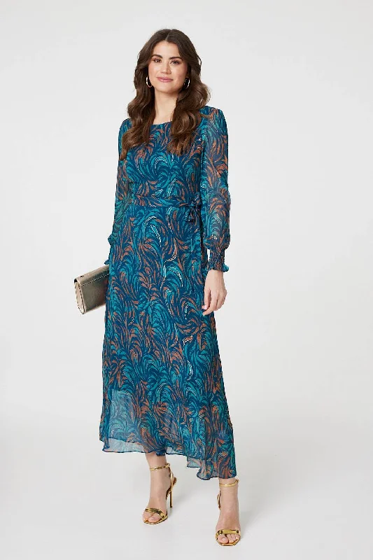 The Latest Trends Abstract Long Sheer Sleeve Maxi Dress