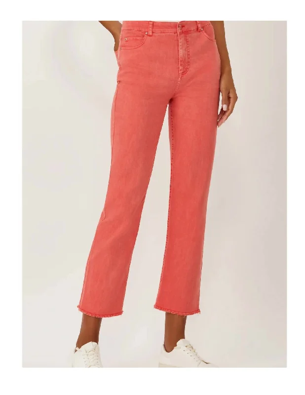 Fashion Forward, Function First La Cienega Straight Leg Cropped Jean In Washed Scarlet