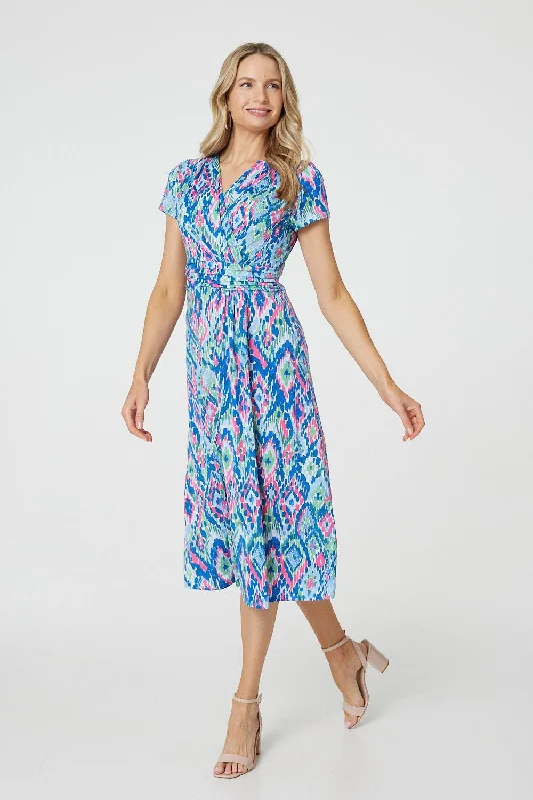 Chic Style, Always In Vogue Printed Ruched Faux-Wrap Midi Dress