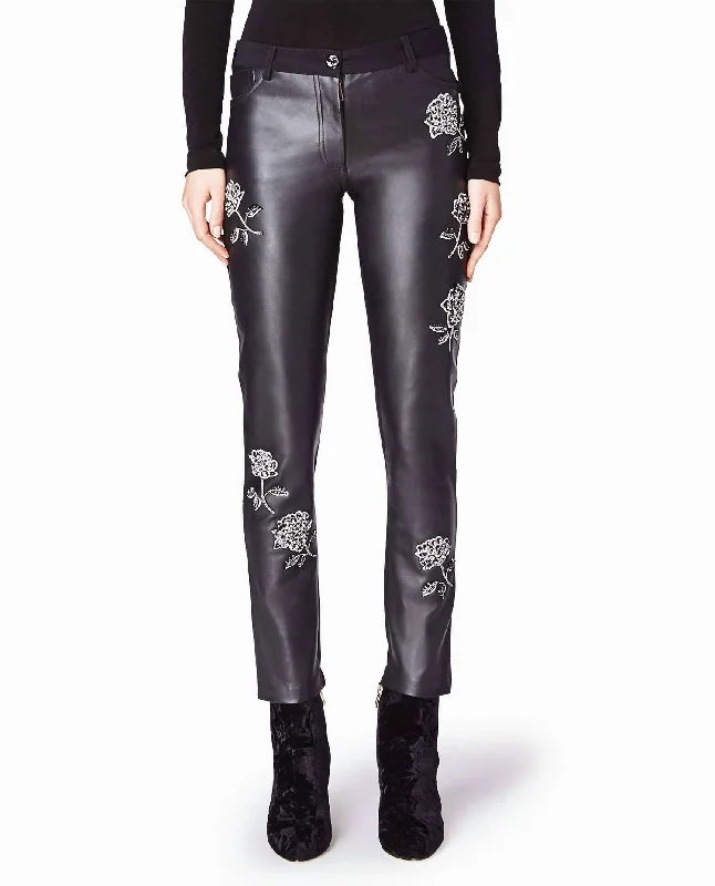 Fashionista Favorites Pants In Black Embellished Rose