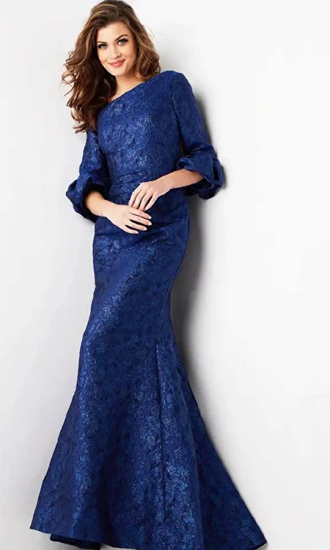 New In This Season Jovani 38791 - Quarter Sleeve Asymmetrical Neck Prom Gown