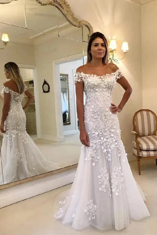 Special Offers Roycebridal Off Shoulder Lace Mermaid Long Wedding Dresses Online,Cheap Bridal Dresses,MW424