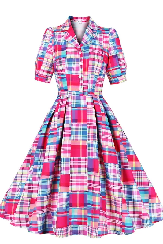 Flash Sale Online 1950s Gingham Buttons A-Line Midi Dress