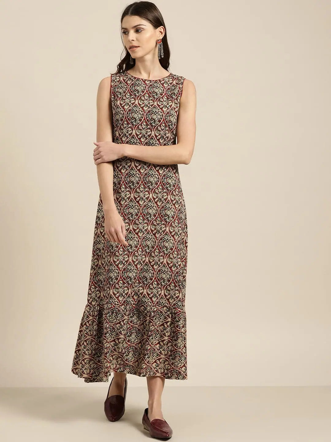 Innovate Your Wardrobe Brown Tiered Hem Sleeveless Midi Dress