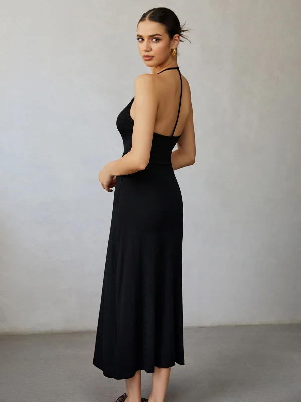 Discover Promotions Halter Backless Midi Dress