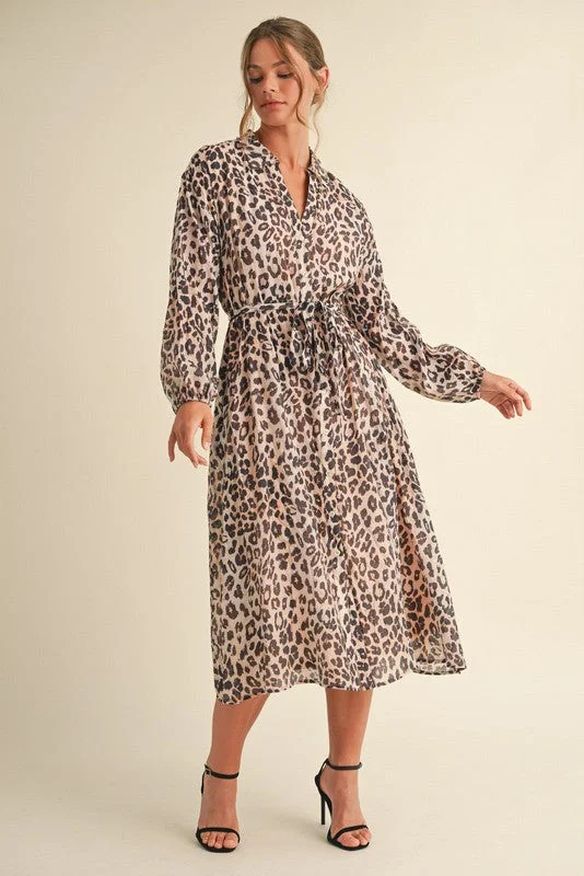 Chic And Trendy Leopard Chiffon Midi Dress