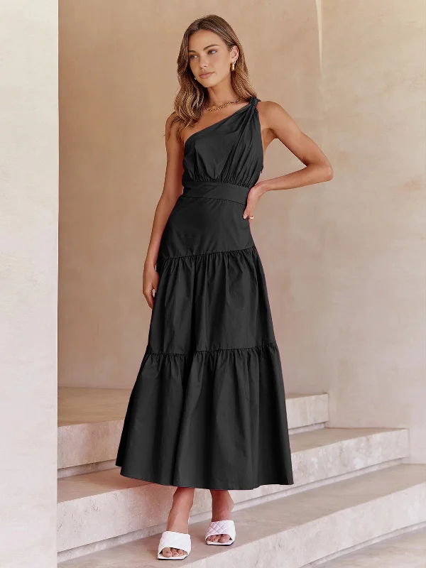 Top Deals Asymmetric Shoulder Knotted Midi Dress