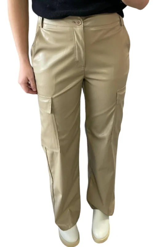 Limited Time Offers Leather Cargo Pants In Taupe