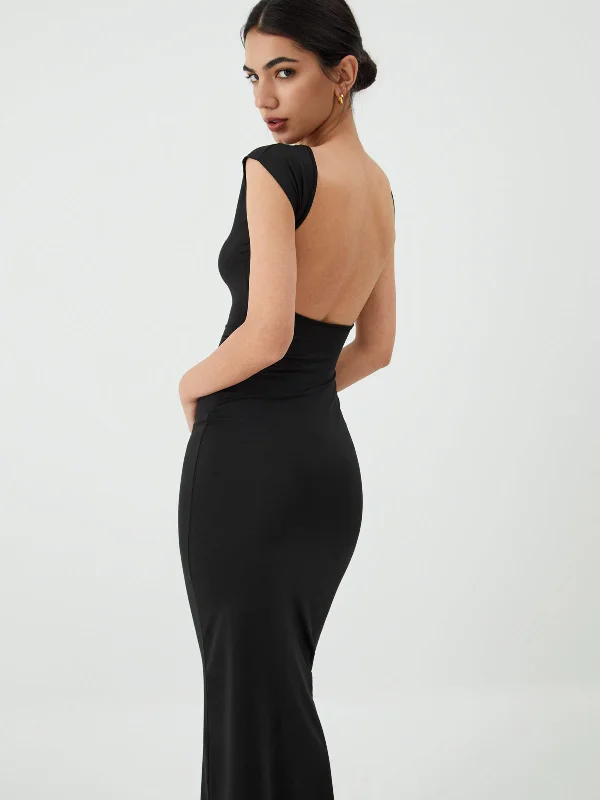 Elegant Women’s Clothing Solid Backless Midi Dress