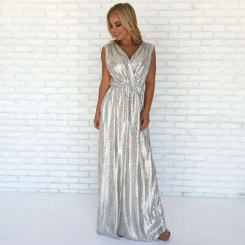 Flash Sale, Don't Miss Illuminated Luxe Maxi Dress In Silver