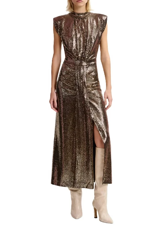 Comfortable Casual Women’s Clothing Gonnak Stretch-Jersey Midi Dress In Gold