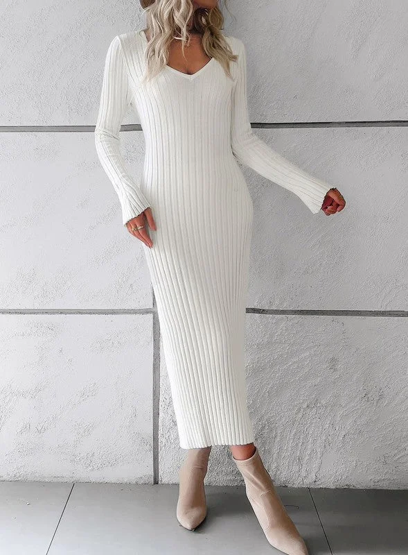 Premium Quality Garments Ribbed Long Sleeve Midi Dress