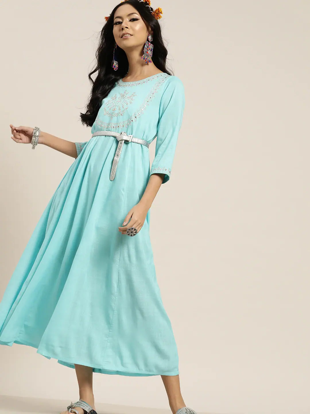 Style Breakthroughs Sea Green Zari Embroidery Anrakali Maxi Dress