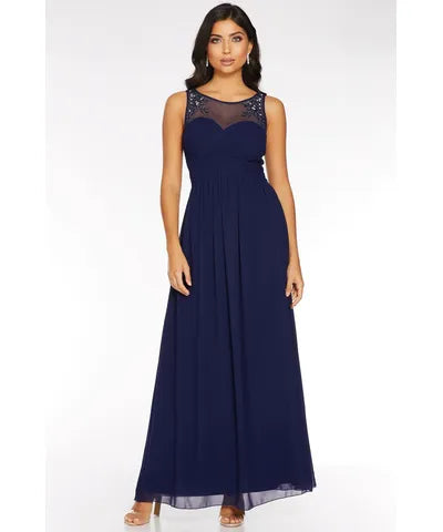 Style Upgrade Mesh Embellished Sweetheart Neckline Maxi Dress