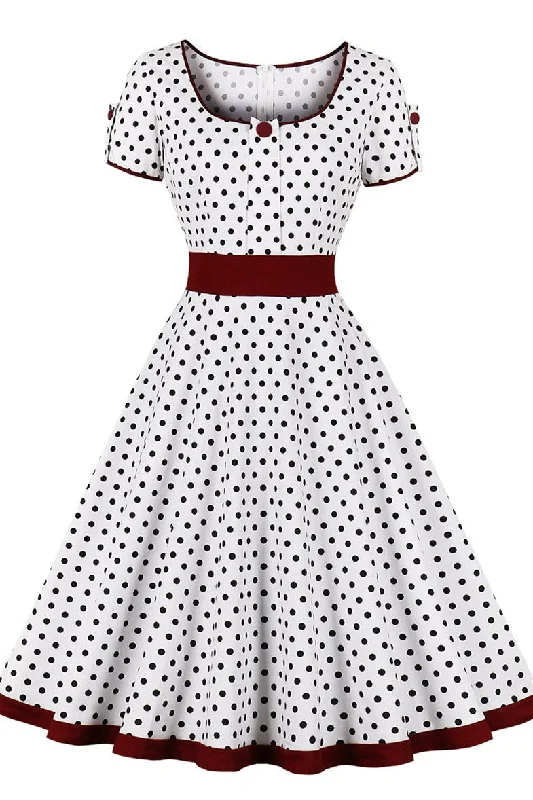 Flash Sale Or Flash Sales Vintage Polka Dot Short Sleeve A-Line Midi Dress