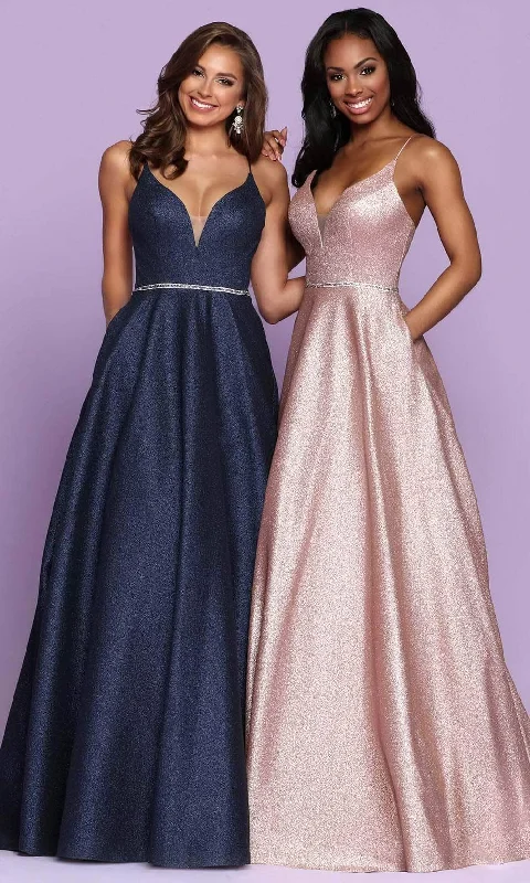 Budget Saver Sparkle 72030 - Glittered Plunging V-Neck Prom Gown