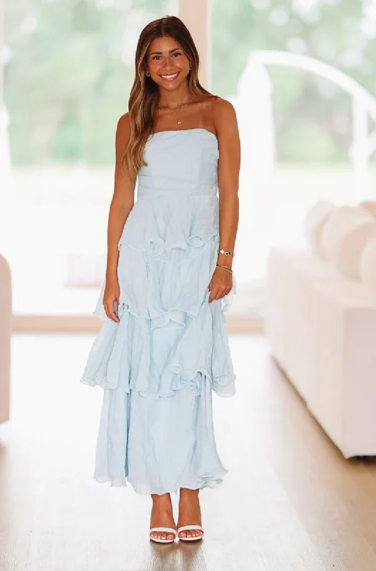 Spring Fashion Ruffles of Love Maxi Dress - Light Blue