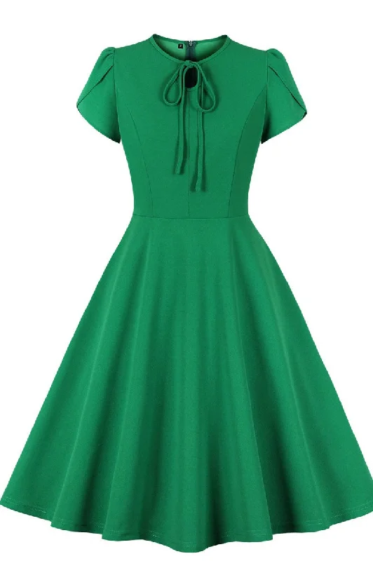 Sale Clearance 1950s Green Keyhole Short Sleeve A-Line Midi Dress