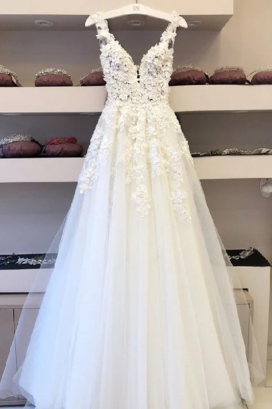 Trending Items Roycebridal Cheap V-neck Long Wedding Dresses A-line Bridal Gowns with Appliques,MW339