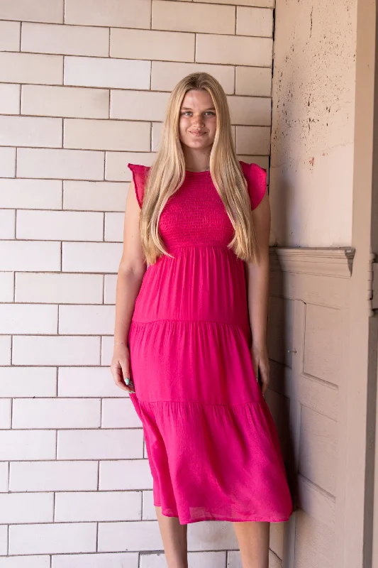 Huge Discounts This Week Krysta Smocked Tiered Midi Dress | Fuchsia